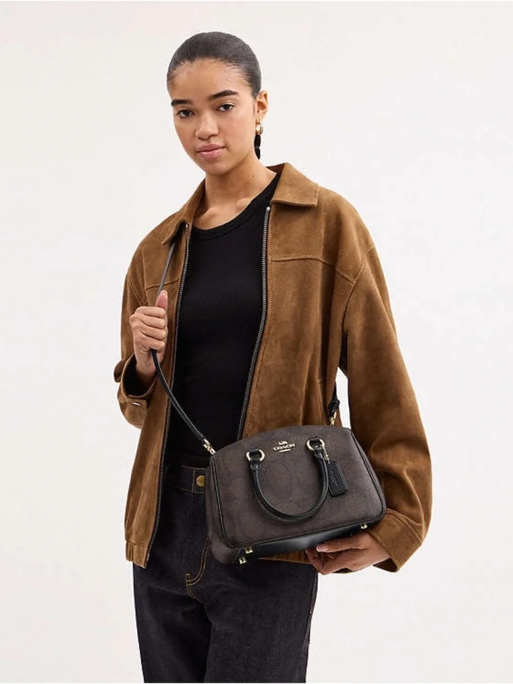 COACH Savannah Small Carryall Bag In Signature Canvas CAL53 Gold Walnut Black